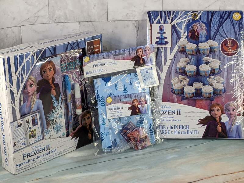Frozen Party Pack of Treat Bags, Cupcake Stand and Toppers, Figurines, Journal Kit