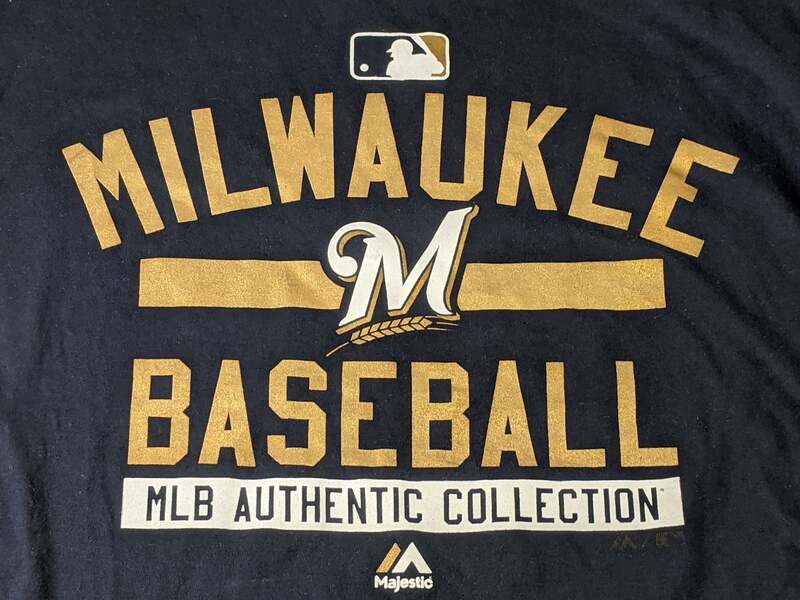 Milwaukee Brewers Baseball Women's T-Shirt Majestic Navy with Gold 1X