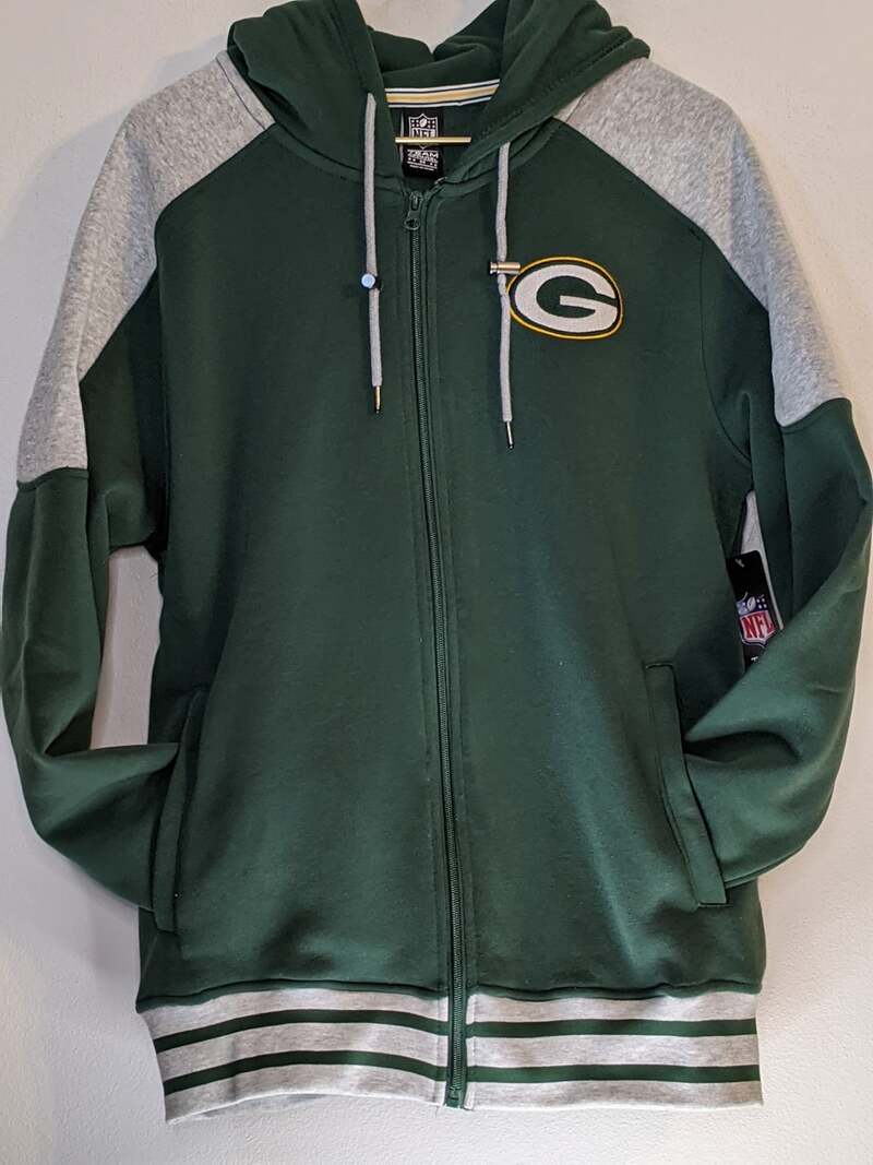 Green Bay Packers Men's Zippered Hoodie Green Jacket with Gray on Sleeves