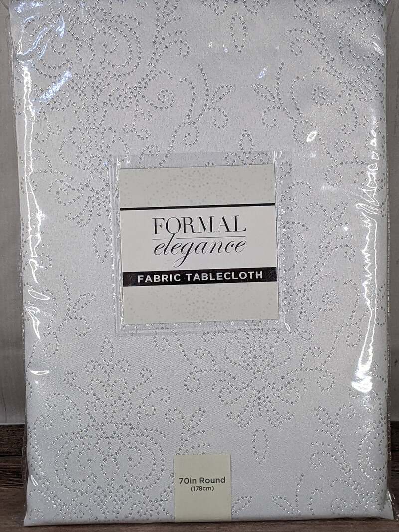 70 Inches Round Silver Dot Damask Fabric Tablecloth