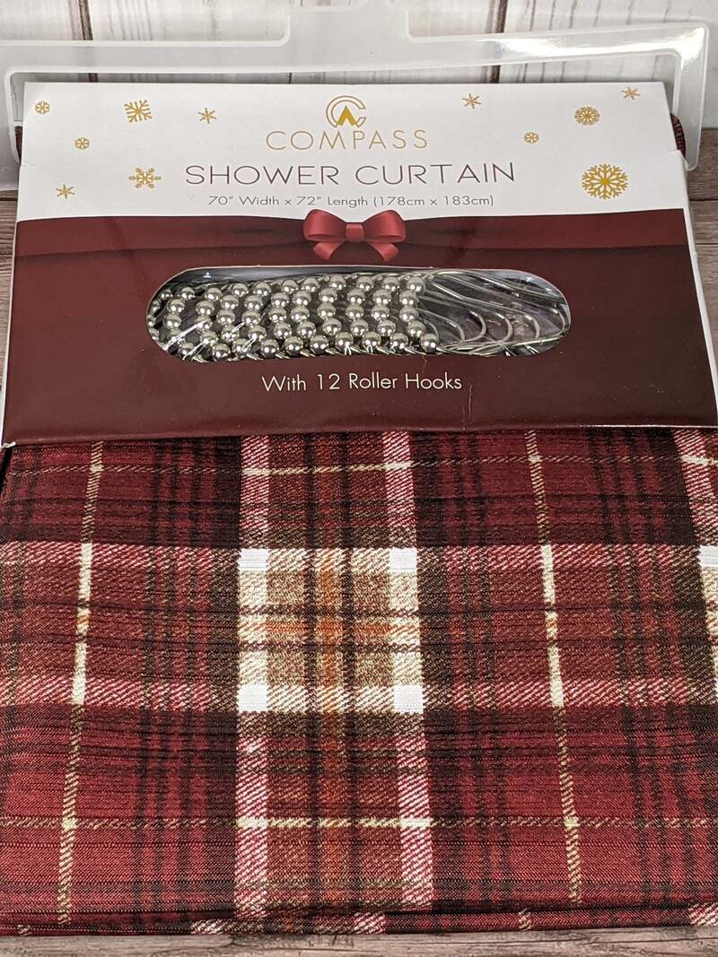 Cabin Plaid Shower Curtain with Hooks