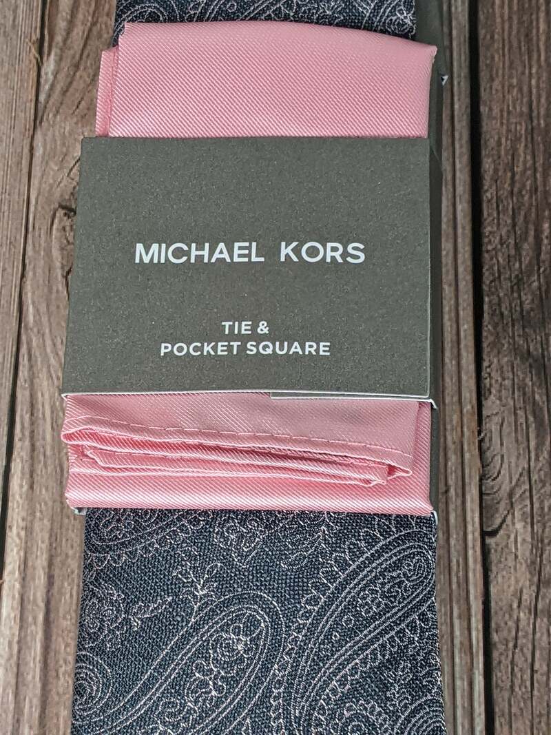 Michael Kors Tie and Pocket Square - Blue and Pink