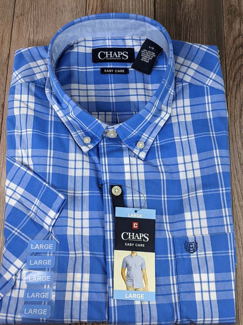 Chaps Blue Plaid Short Sleeve Shirt Large