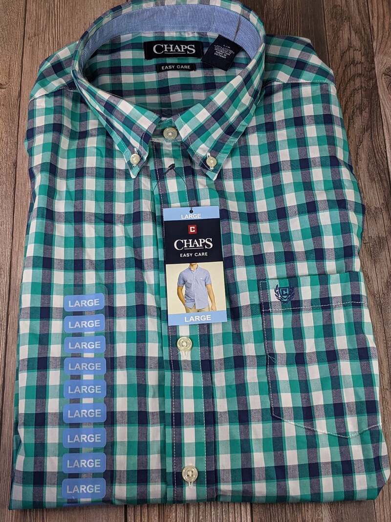 Chaps Green Plaid Short Sleeve Shirt Large