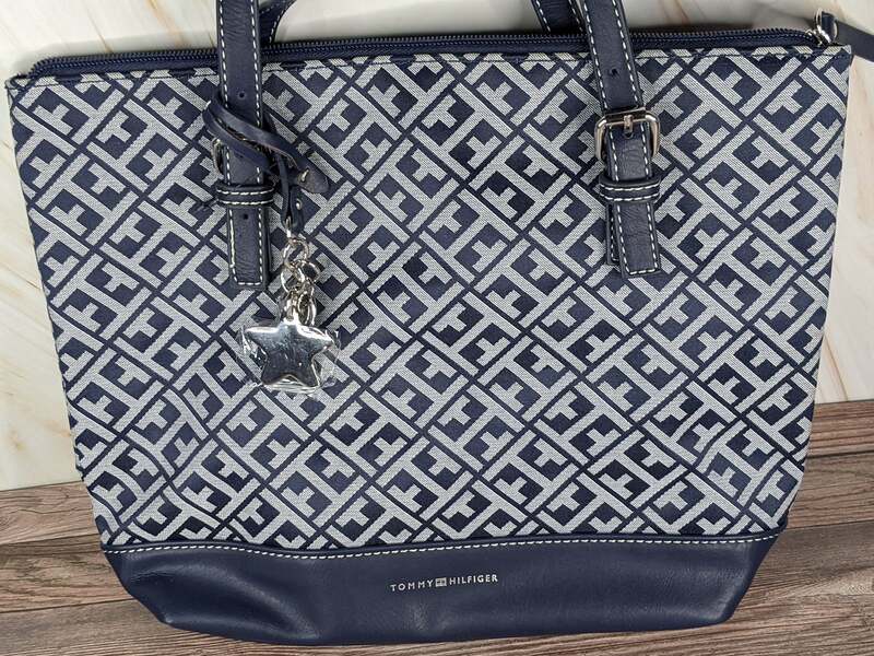 Navy Silver Tommy Shopper Handbag