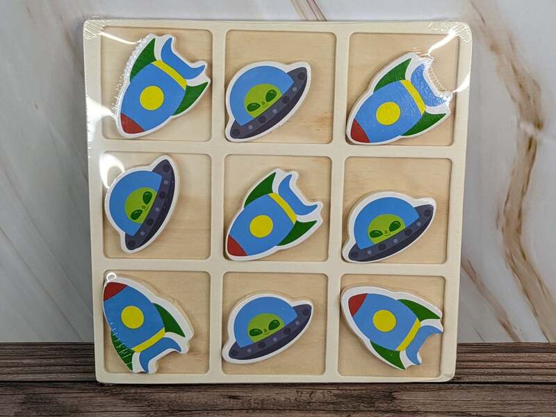 Rocket Spaceship Wood Tic-Tac-Toe