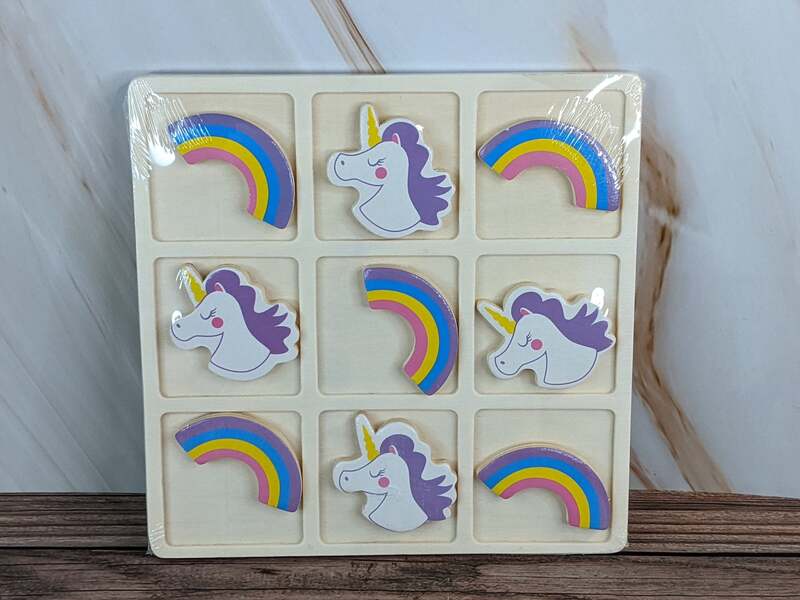 Unicorn Rainbow Wood Tic-Tac-Toe