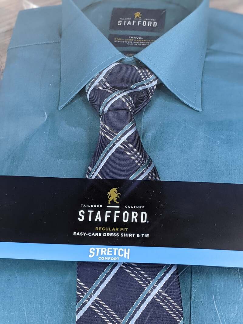 Stafford Teal Dress Shirt with Tie