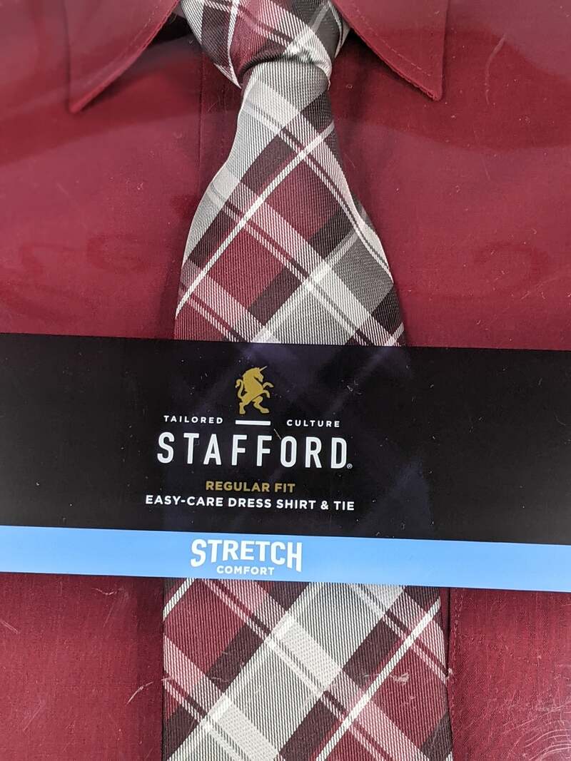 Stafford Red Dress Shirt with Tie