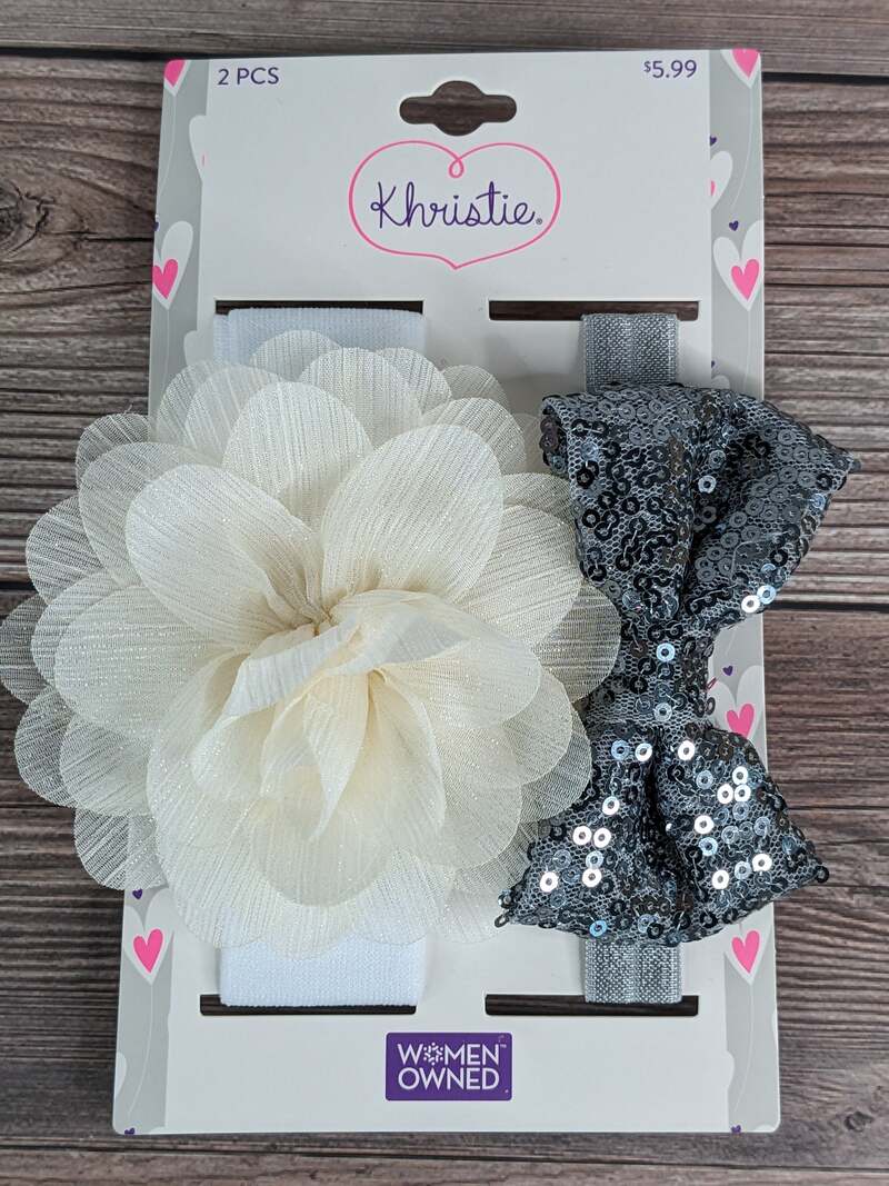 Cream and Silver Baby Headbands