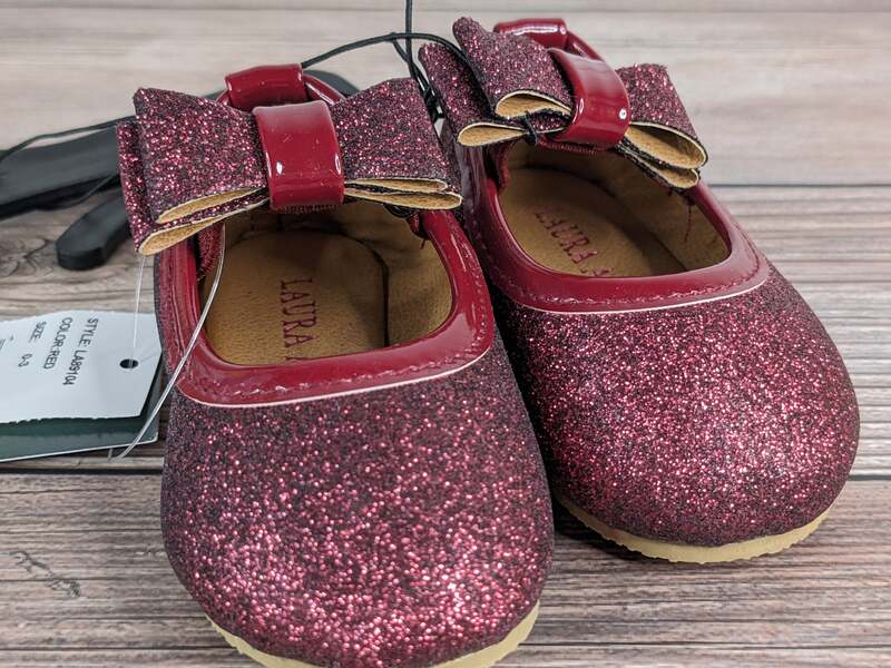 Burgundy Glitter Shoes 0-3 Months