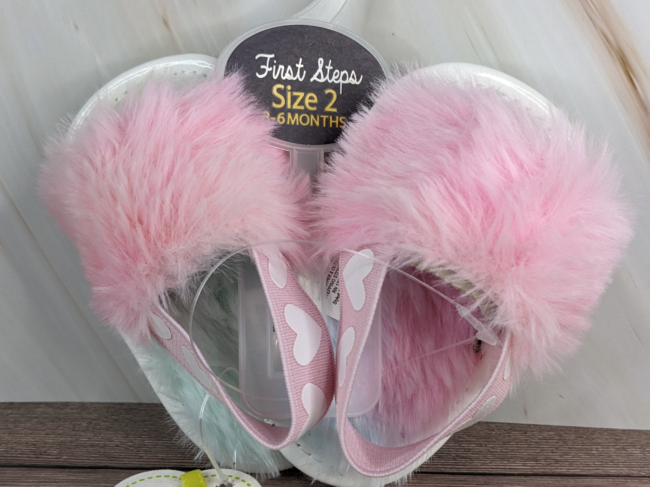 Pastel Rainbow Faux Fur Sliders 3-6 Months