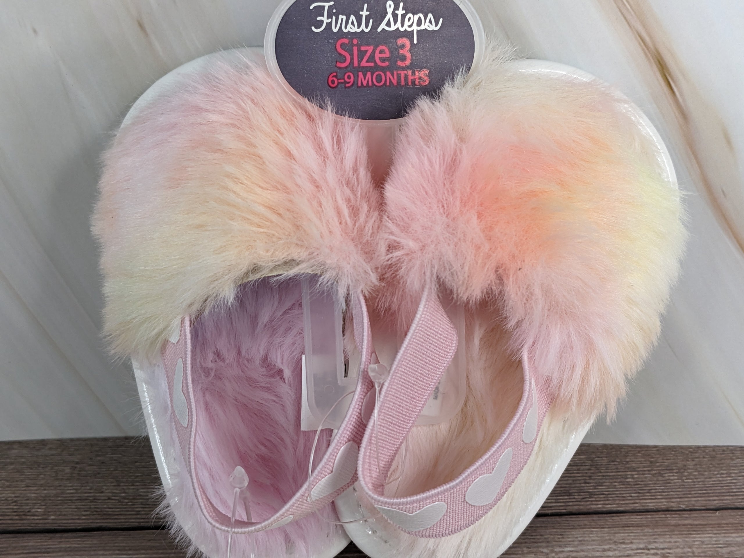 Pastel Rainbow Faux Fur Sliders 6-9 Months