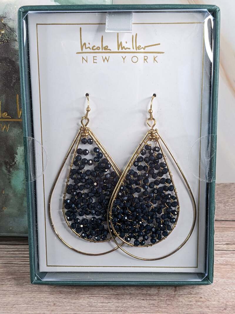 Black Bead Drop Earrings