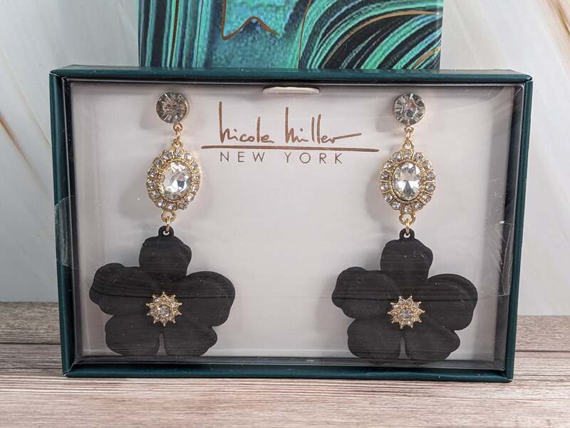 Black Flower Rhinestone Earrings