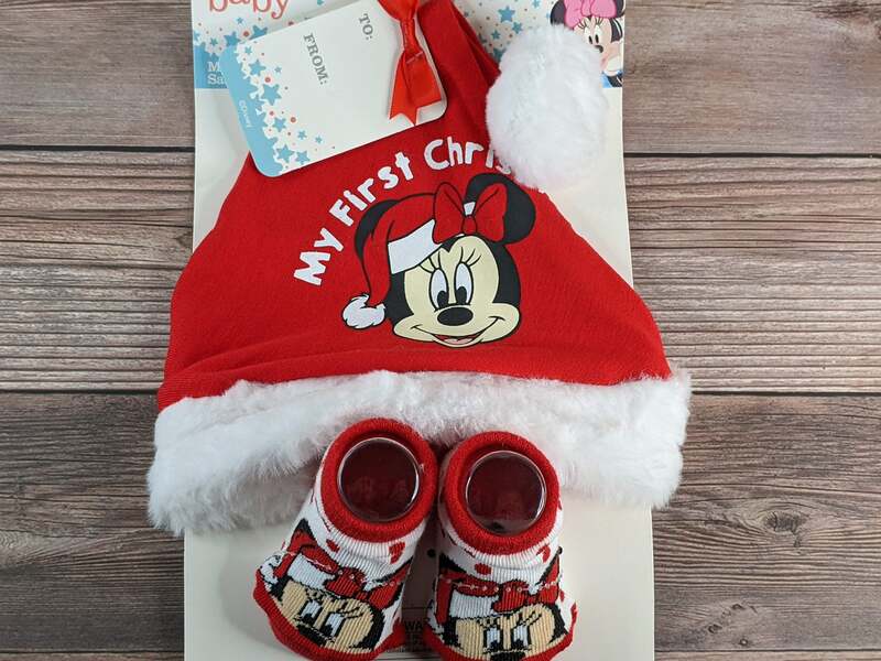 1st Christmas Minnie Mouse Santa Hat and Socks Set