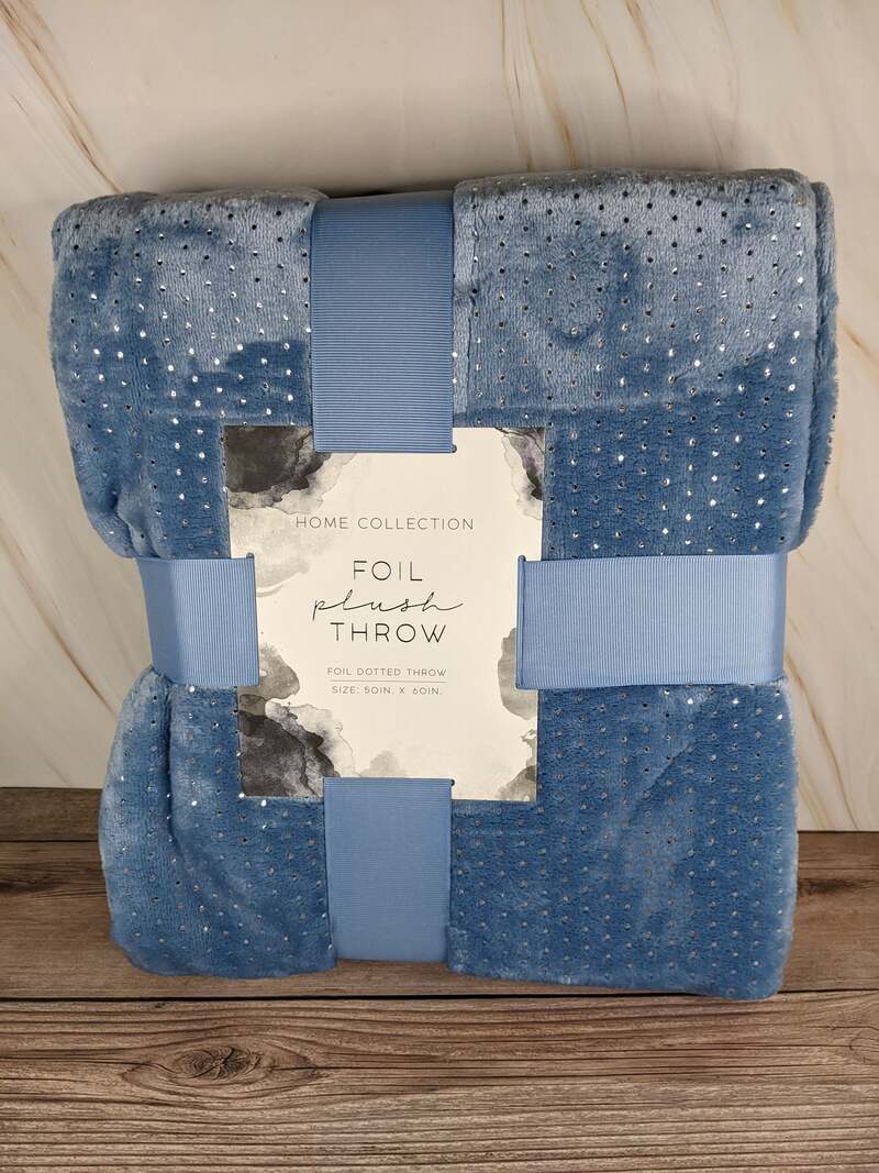 Foil Dotted Blue Plush Throw