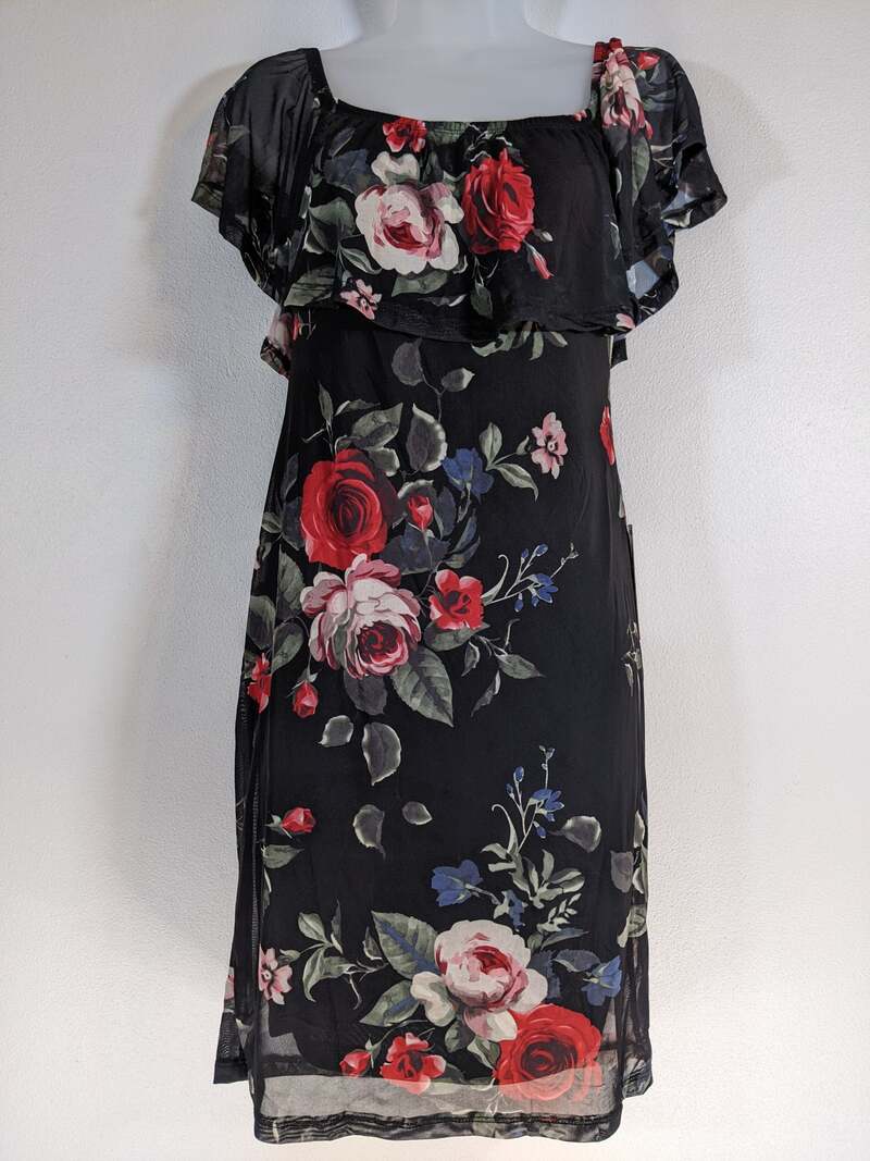Black Floral Dress LARGE