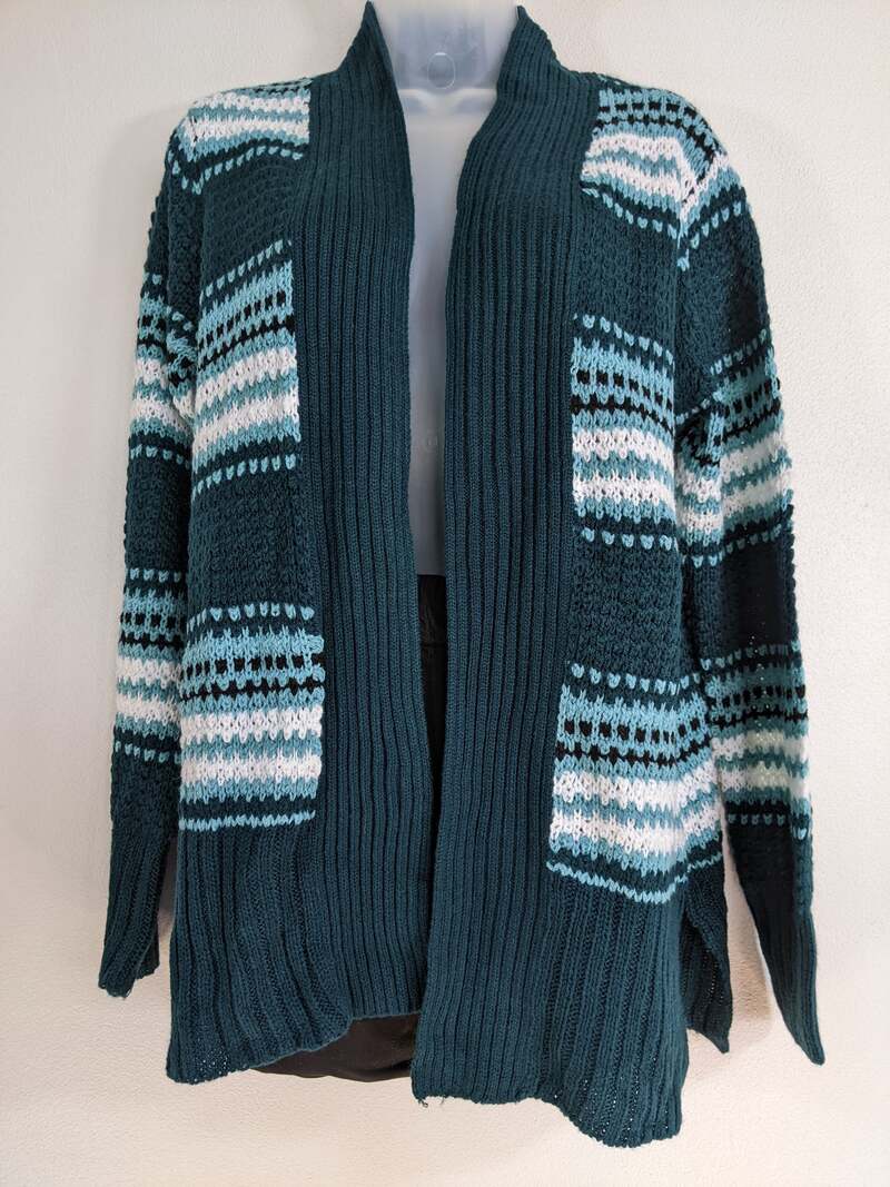Teal Striped Cardigan Sweater SMALL
