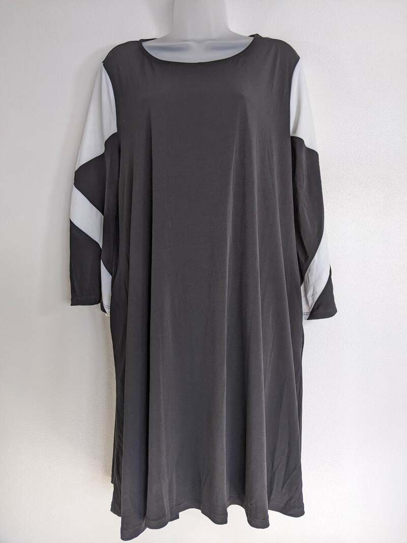 Black Dress with White Striped Sleeves XL
