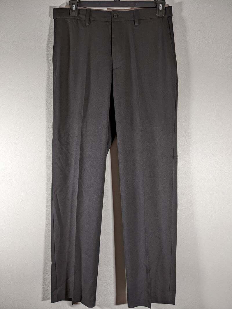 Savane Straight Fit Flat Front Men's Black Pants 32W 32L