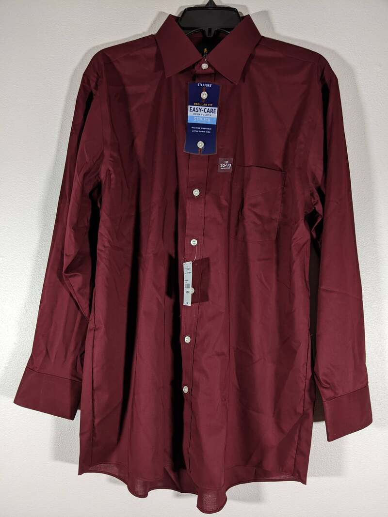 Stafford Long Sleeve Burgundy Men's Button Down Shirt