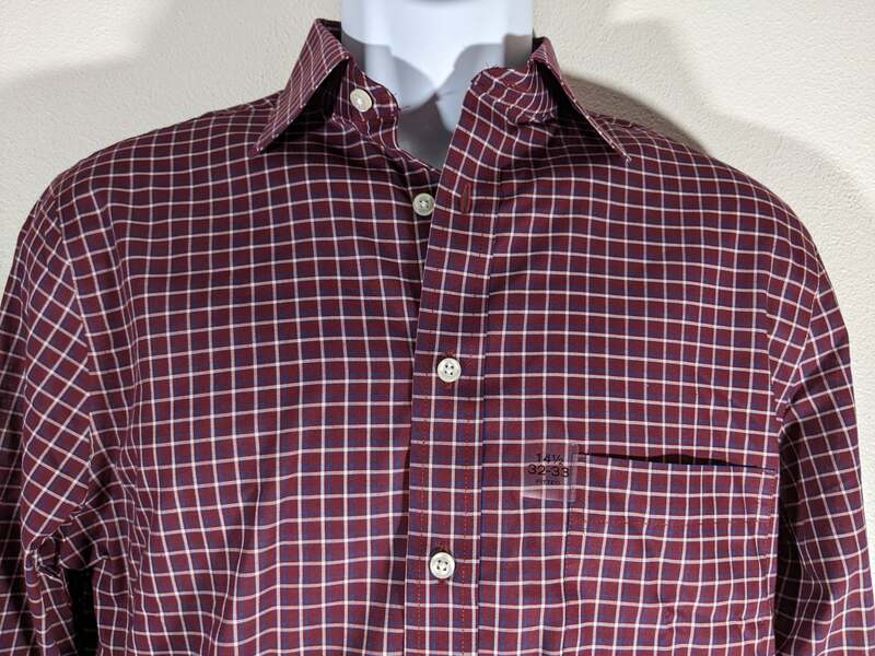 Burgundy Plaid Long Sleeved Button Down Men's Shirt