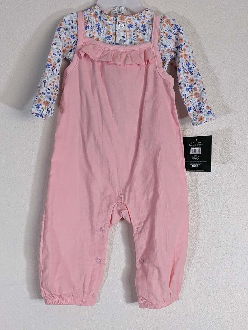 Floral Top with Pink Overall Infant Size 6-9 Months