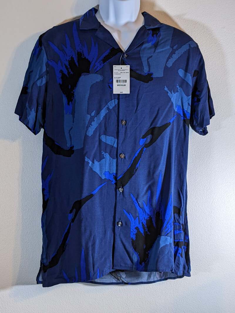 JF Slim Blue Patterned Shirt Men's Medium