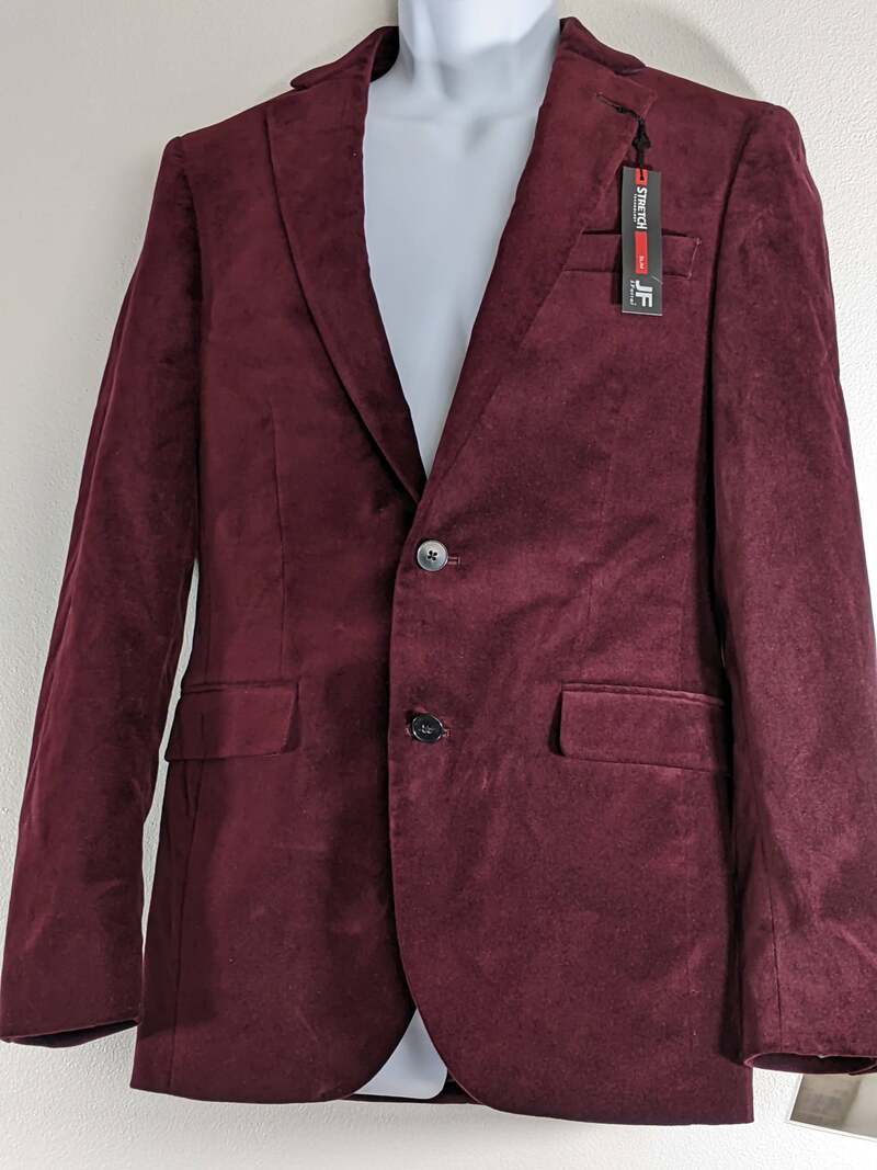 Men's Burgundy Velvet Sport Coat 36 Reg