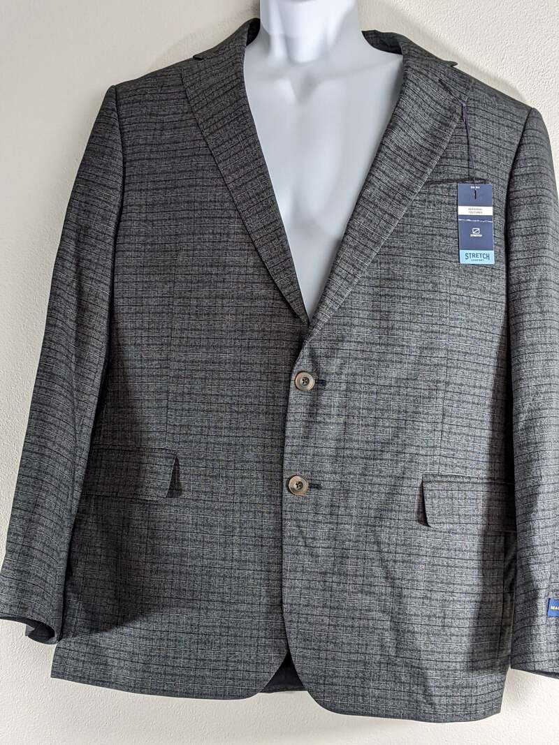 Men's Classic Fit Indigo Plaid Sport Coat 44 Short