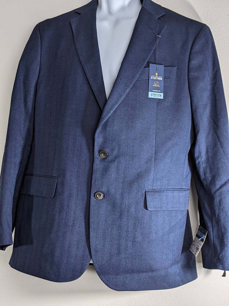 Men's Stretch Blue Herringbone Sport Coat